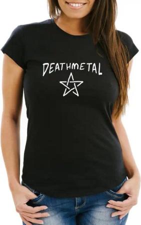 MoonWorks Print-Shirt Damen T-Shirt Aufschrift Deathmetal Pentagram Festival Outfit Fun-Shirt Musik Moonworks® mit Print