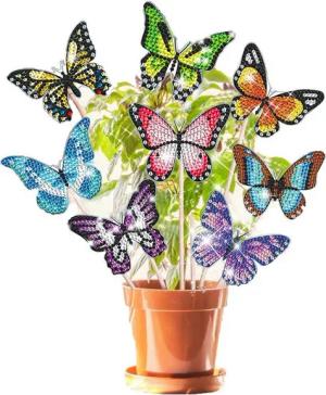Kaket Malvorlage Schmetterling-Diamant-Malset, Garten- und Balkon-Deko (Set, 8-St), DIY Diamantbilder für Kinder & Erwachsene, Kreatives Bastelset