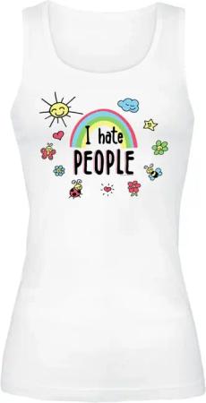 Sprüche Top - I Hate People - S bis XXL - für Damen - Größe L - weiß