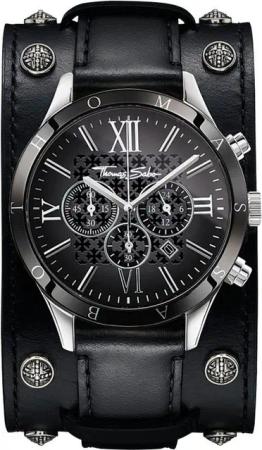 THOMAS SABO Chronograph REBEL ICON WA0140-218-203-43 MM, (Set, 2-tlg., mit abnehmbarem breiten Lederarmband), Armbanduhr, Herrenuhr, Tag, analog, Stoppfunktion, Lederarmband
