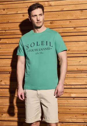Street One MEN Männer T-Shirt mit Wording in Grün, Gr: 3XL
