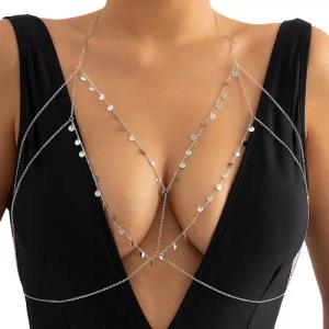 YRIIOMO Kettengürtel Elegante Brustkette mit Kreuzdesign und funkelnden Paillettenfransen – Perfektes Accessoire für besondere Anlässe und stilvolle Outfits