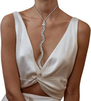 YRIIOMO Kettengürtel Elegante Brustkette mit funkelnden Strasssteinen und hochwertiger (Legierung – Perfektes Accessoire für modische Outfits, Strandlooks und, Bühnenauftritte)