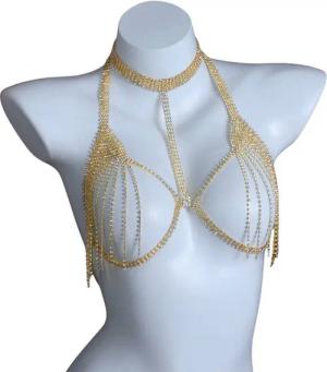 YRIIOMO Kettengürtel Elegante und vielseitige Brustkette mit funkelnden Strasssteinen – Perfektes Accessoire für Partys, Events und stilvolle Outfits