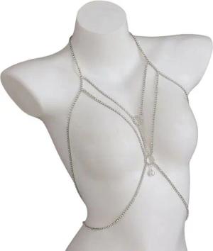YRIIOMO Kettengürtel Elegante und vielseitige Brustkette mit funkelnden Strasssteinen, ideal für stilvolle Outfits und besondere Anlässe