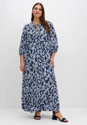 Maxikleid mit floralem Druck und gestuftem Rock, tiefblau gemustert, Gr.40