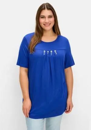 Shirt mit Faltendetails und Ziersteinen, royalblau, Gr.42