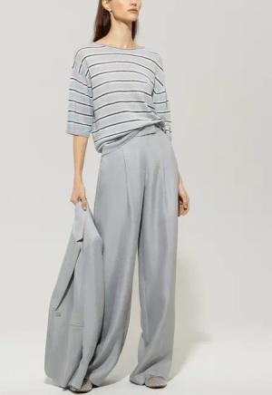 Luisa Cerano - Kurzarm-Pullover mit Streifen - Größe 38 - grau