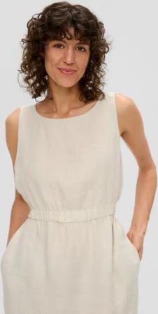 s.Oliver Maxikleid Ärmelloses Leinenkleid mit Elastikbund Raffung