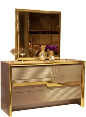 Xlmoebel Kommode Große Goldene Metall-Kommode im italienischen Stil - Sideboard XXL (2 St., Kommode + Spiegel), Hergestellt in Europa