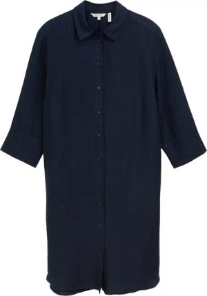 TOM TAILOR Damen Plus Size - Blusenkleid mit Leinenanteil, blau, Uni, Gr. 54
