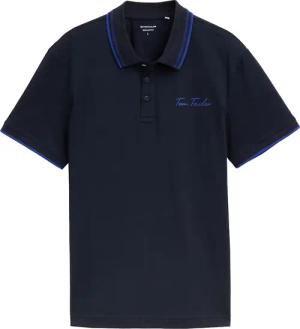 TOM TAILOR Herren Poloshirt mit Logo-Print aus Baumwolle, blau, Uni, Gr. XXL