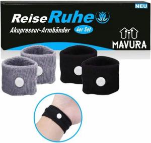 MAVURA Armband ReiseRuhe Wohlfühl Armbänder Reiseband Akupressur Reiseübelkeit, Schwangerschaft Seekrankheit Anti Übelkeit Armband Band Sea [4er Set]