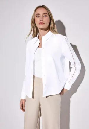 Street One Frauen Hemdbluse mit Tapedetail in Weiß, Gr: 34