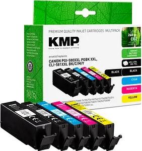 KMP  1x pigmentschwarz, 1x schwarz, 1x cyan, 1x magenta, 1x gelb Druckerpatronen kompatibel zu Canon PGI-580XXL PGBK, CLI 581XXL BK/C/M/Y, 5er-Set