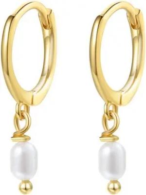 Hey Happiness Paar Creolen Silber 925 Damen, Perle Ohrringe hängend, Creolen Süßwasserperle Anhänger 18K Roségold vergoldet, Brautschmuck