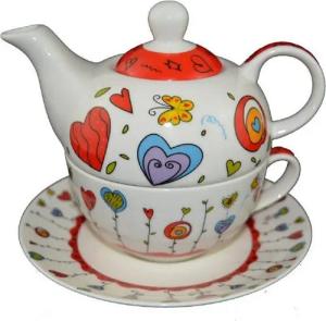 G.Wurm GmbH Teekanne Teekannen-Set mit Tasse+Teller rot
