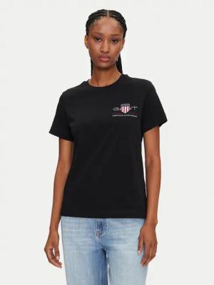 Gant T-Shirt Bisiklet Yaka 4200277 Schwarz Regular Fit
