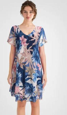 PEKIVESSA Sommerkleid Geblümtes Georgette-Kleid mit Volants