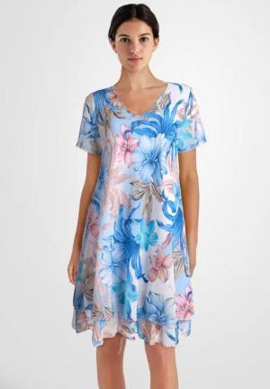 PEKIVESSA Sommerkleid Geblümtes Georgette-Kleid mit Volants