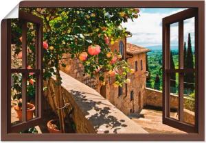 Artland Wandbild Fensterblick Rosen auf Balkon Toskana, Garten (1 St), als Alubild, Outdoorbild, Leinwandbild, Poster, Wandaufkleber