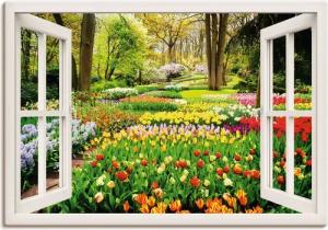 Artland Wandbild Fensterblick Tulpen Garten Frühling, Fensterblick (1 St), als Alubild, Outdoorbild, Leinwandbild, Poster, Wandaufkleber