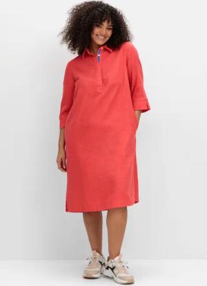 Sheego Hemdblusenkleid aus Leinen-Viskose-Mix, hummer, Gr.42