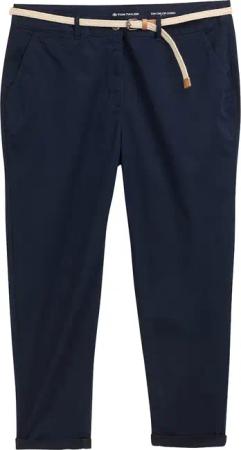 TOM TAILOR Damen Plus Size - Slim Chino Hose mit Gürtel, blau, Uni, Gr. 46