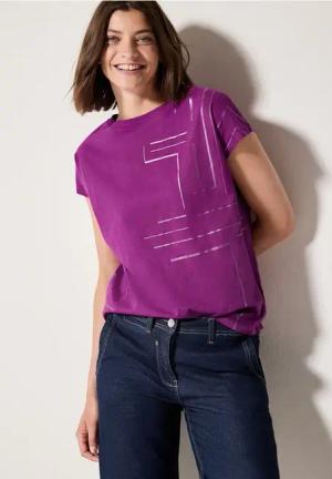 Cecil Damen T-Shirt mit Folien-Print in Pink, Gr: M