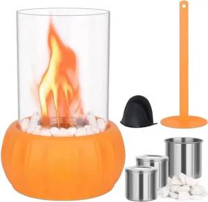 BRAIDOL Tischfeuer Tischkamin Bioethanol Kamin für Indoor und Outdoor,Tragbare (Bio Ethanol Feuerstelle mit 2 Brenner,Silikonhandschuhe,Feuerlöscher,Dekorative Steine, Längere Brennzeit,Windlicht Tischfeuer ethanol), für Tisch Balkon Terrasse Garten Deko