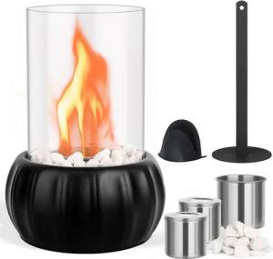 BRAIDOL Tischfeuer Tischkamin Bioethanol Kamin für Indoor und Outdoor,Tragbare (Bio Ethanol Feuerstelle mit 2 Brenner,Silikonhandschuhe,Feuerlöscher,Dekorative Steine, Längere Brennzeit,Windlicht Tischfeuer ethanol), für Tisch Balkon Terrasse Garten Deko