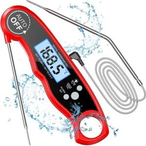 BRAIDOL Kochthermometer Digital LCD Bratenthermometer, Sofort Lesen Fleischthermometer, Grillthermometer mit Interne- und lange externe Sonden,Alarmfunktion, 1-tlg., Abschaltautomatik,± 1 °C Genauigkeit Küchenthermometer, Backofenthermometer für Grill, BB