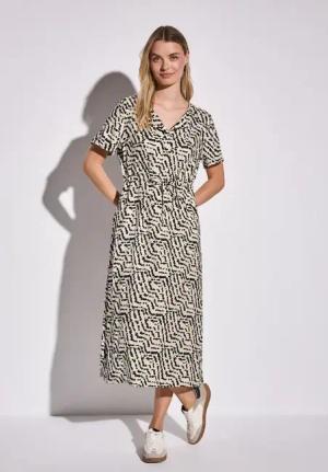 Street One Frauen Gemustertes Midi-Kleid in Beige, Gr: 34