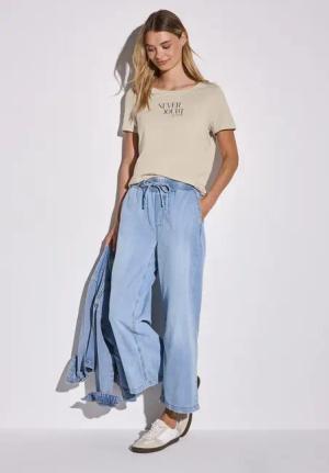 Street One Frauen Shirt mit Frontprint in Beige, Gr: 34