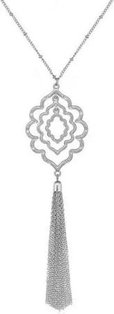 KARMA Kette mit Anhänger Lange Halskette Silber oder Gold modern 82 cm Pulloverkette (Silberkette Goldkette goldfarben silberfarben mit Quaste, Geschenk für Sie Damenhalskschmuck), Damenhalskette Damenkette Damenschmuck