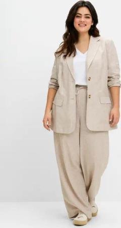 Sheego Weite Schlupfhose mit Bindeband, im Leinenmix, beigefarben, Gr.44