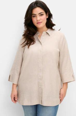 Sheego Hemdbluse im Leinen-Mix, mit feinen Streifen, beigefarben, Gr.52