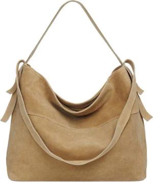 Caspar Schultertasche große Vintage Damen Leder Handtasche - PREMIUM LINE - Modell No.816, 100% italienisches Wildleder, samtig weich, angenehmer Tragekomfort