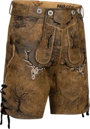 PAULGOS Trachtenhose Herren Lederhose Kurz mit Trägern 100% Echtleder - HK6 ANTIK
