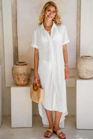 Weißes Midi-Blusenkleid mit Knopfleiste