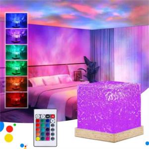 walkbee Nachtlicht LED Nachtlicht, Wasserwellen Lampe, Sternenhimmel Projektor, RGB Wave Lamp,mit 16 RGB Farbwechsel,3D Lavalampe aus Kristall mit Fernbedienung, LED Helligkeit anpassen, 16 RGB-Farben, aufladbar Wellenlampe, LED-Sternenprojektor für Schla