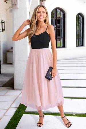 Zweifarbiges Ärmelloses Midikleid