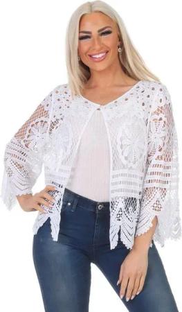 Aurela Damenmode Strickjacke Damen Häkeljacke Sommer Bolero Strickjacke sommerliche Lochstickerei, besonderer Häkellook