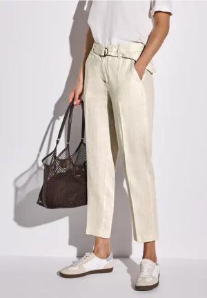 Street One Frauen Leinen-Chino mit Gürtel in Beige, Gr: 32
