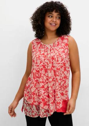 Sheego Doppellagiges Blusentop mit Chiffon, hummer gemustert, Gr.40
