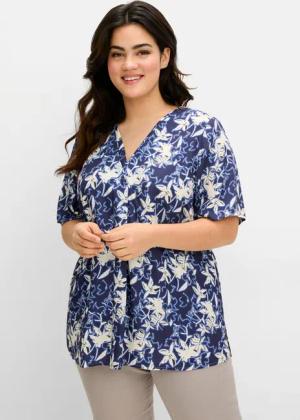 Sheego Tunika mit floralem Alloverdruck, tiefblau gemustert, Gr.44