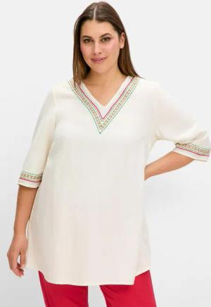 Sheego Tunika mit Stickereien, mit Leinenanteil, champagner, Gr.54