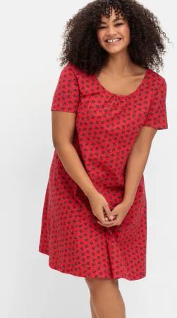 Sheego Jerseykleid mit schwingendem Rockteil, beere gemustert, Gr.44