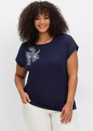Sheego Jerseyshirt mit Blumenprint, marine bedruckt, Gr.40
