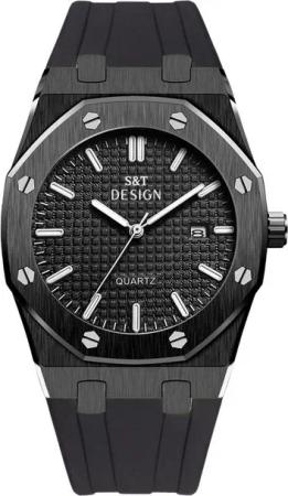 S&T Design Quarzuhr Herren Uhr Edelstahl Armbanduhr Herrenuhr Silikonarmband, (Geschenkebox (Etui), Wasserdicht 3 Bar), Datum Männer Uhr Analog Geschenk